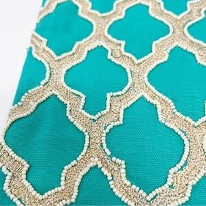 MOD LIFESTYLES Turquoise Medallion Heavily Beaded Embroidered Pillow Sham 18X18